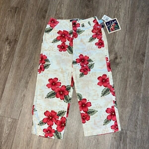 La Cabana Tan / Red Tropical Hawaiian Luau Capri Crop Pants Size 4P NWT 🌺